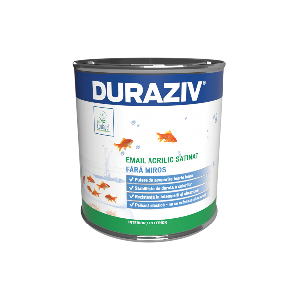 Email acrilic satinat, fara miros, culoare ocru, pentru interior si exterior, 0,65 litri, Duraziv
