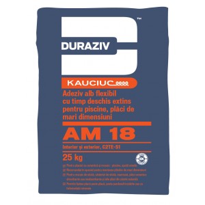 Adeziv alb flexibil pentru piscine si placi de mari dimensiuni, aditivat cu Kauciuc, AM18, 25 Kg, Duraziv