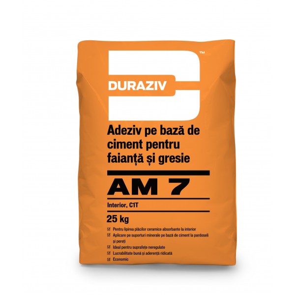 Adeziv pe baza de ciment pentru faianta si gresie, interior, AM 7, 25 Kg, Duraziv