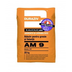 Adeziv pentru gresie si faianta, interior, aditivat cu Kauciuc, AM 9, 25 Kg, Duraziv