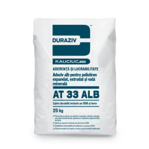 Adeziv alb si masa de spaclu pentru polistiren extrudat si OSB, AT 33, 25 Kg, Duraziv