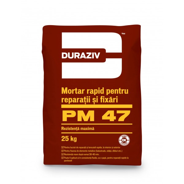 Mortar rapid pentru reparații și fixări PM 47, 25 kg, Duraziv
