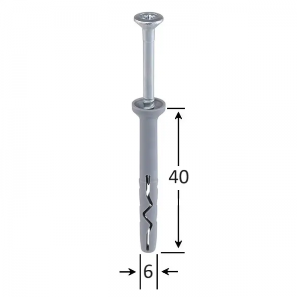 Diblu cu surub cu percutie, 6 mm x 40 mm, 200 bucati per cutie
