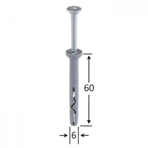Diblu cu surub cu percutie, 6 mm x 60 mm, 200 bucati per cutie