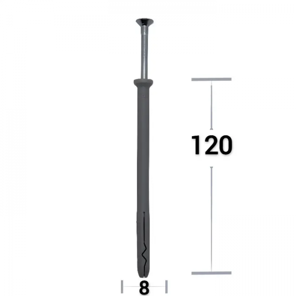 Diblu cu surub cu percutie, 8 mm x 120 mm, 100 bucati per cutie