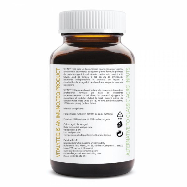 Biofortificant imunostimulator pentru cresterea si dezvoltarea strugurilor VITALY.TEQ  (doza pentru 1000 mp - vol. 120 ml)