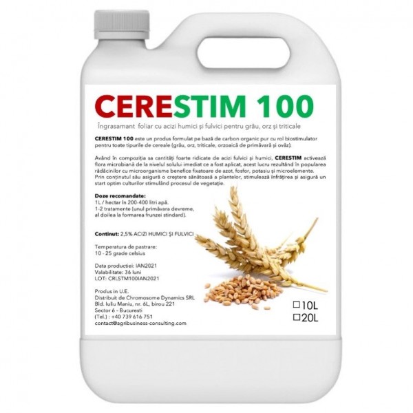 Ingrasamant foliar cu carbon organic pentru grau, orz, triticale, Cerestim 100, 10 litri, SemPlus