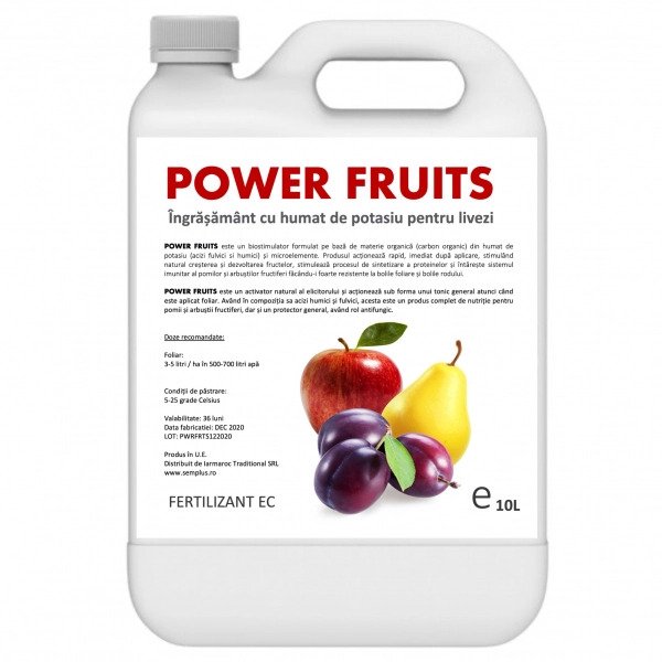 Ingrasamant cu humat de potasiu pentru livezi, Power Fruits, 10 litri, SemPlus