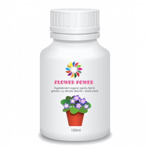 Ingrasamant organic pentru flori in ghiveci, cu aplicare directă, doză unică, Flower Power, 100 ml, SemPlus