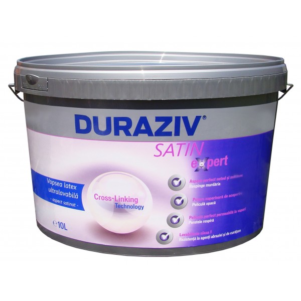 Vopsea ultralavabila de interior Latex Satin, 10 l, Duraziv