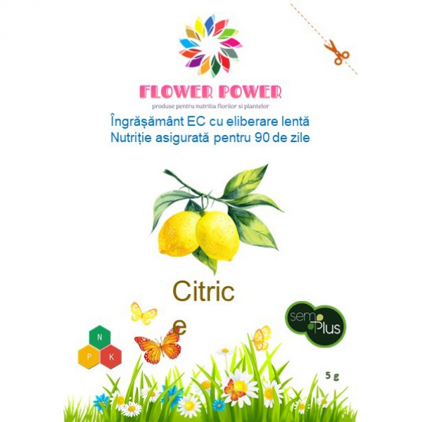 Ingrasamant Flower Power pentru citrice cu eliberare lenta, efect 90 zile, 5 grame, SemPlus