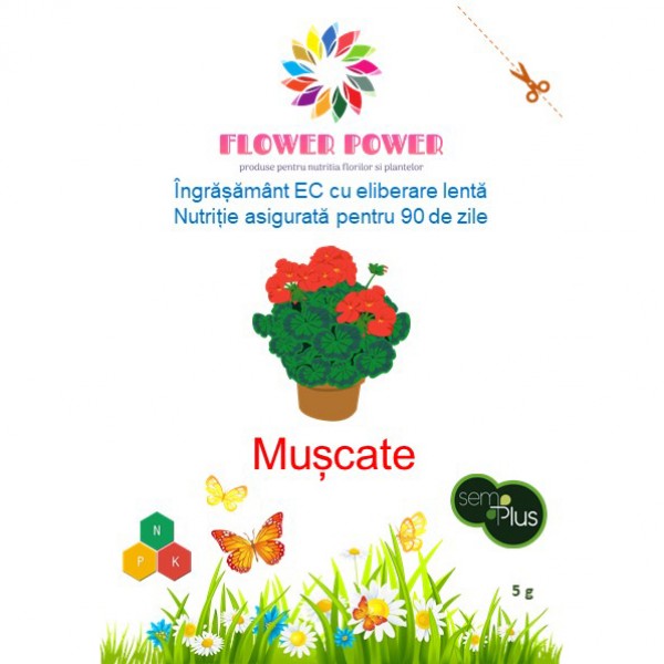 Ingrasamant Flower Power pentru muscate cu eliberare lenta, efect 90 zile, 5 grame, SemPlus