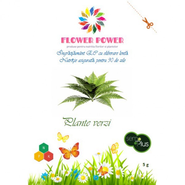 Ingrasamant Flower Power pentru plante verzi cu eliberare lenta, efect 90 zile, 5 grame, SemPlus