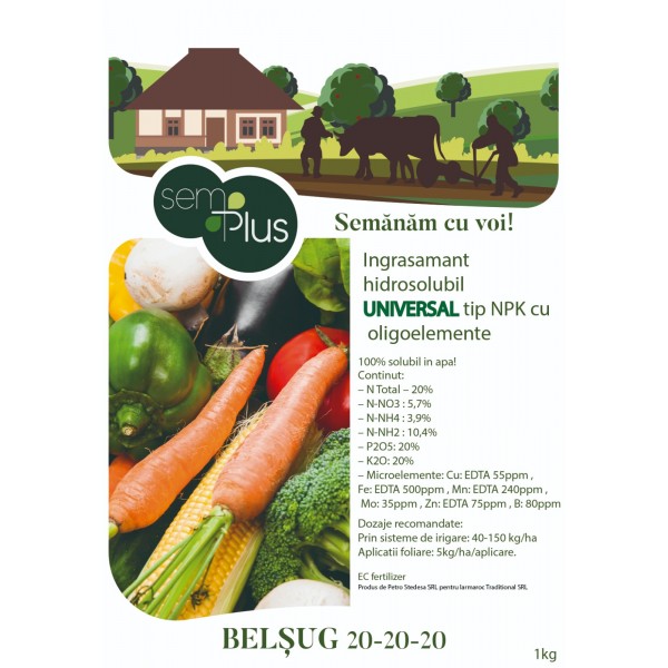 Ingrasamant profesional hidrosolubil NPK Belsug 20-20-20 + microelemente, 1 Kg