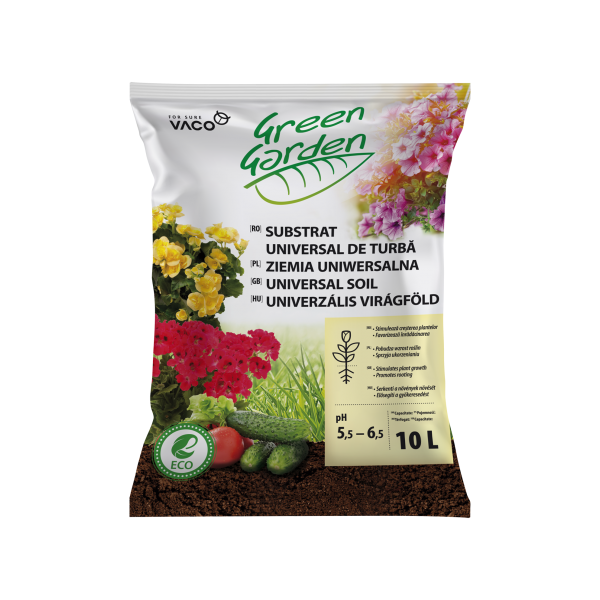 Substrat de turba Green Garden, pentru semanat si rasadit, 10 litri, Vaco