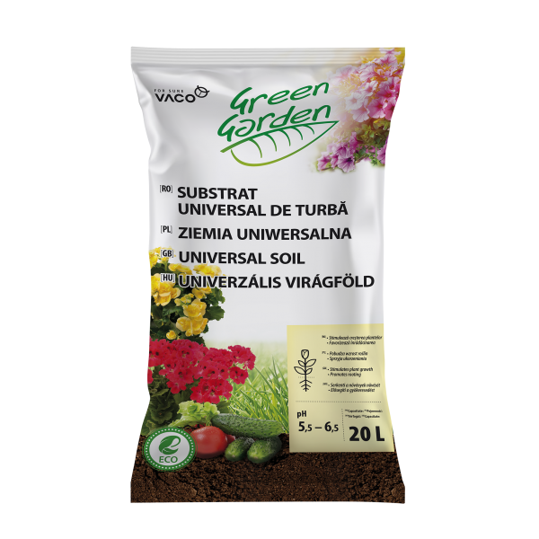 Substrat de turba Green Garden, pentru semanat si rasadit, 20 litri, Vaco