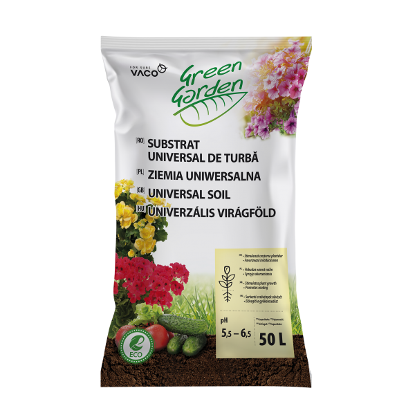 Substrat de turba Green Garden, pentru semanat si rasadit, 50 litri, Vaco
